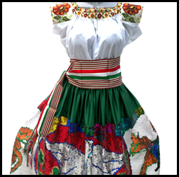 Vestido profesional de china poblana decorado a mono con lentejuelas